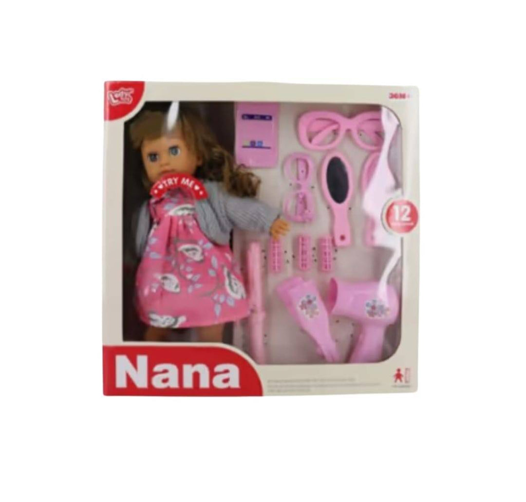 Papusa Nana, canta 12 colinde in romana, 9 accesorii, roz, 38 cm
