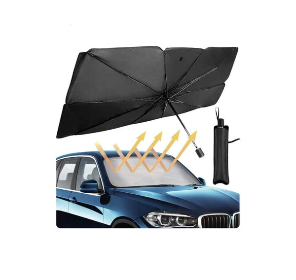 Parasolar auto pliabil pentru parbriz masina, in forma de umbrela, rezistent UV, 130 x 80 cm, negru, MASHASHOP