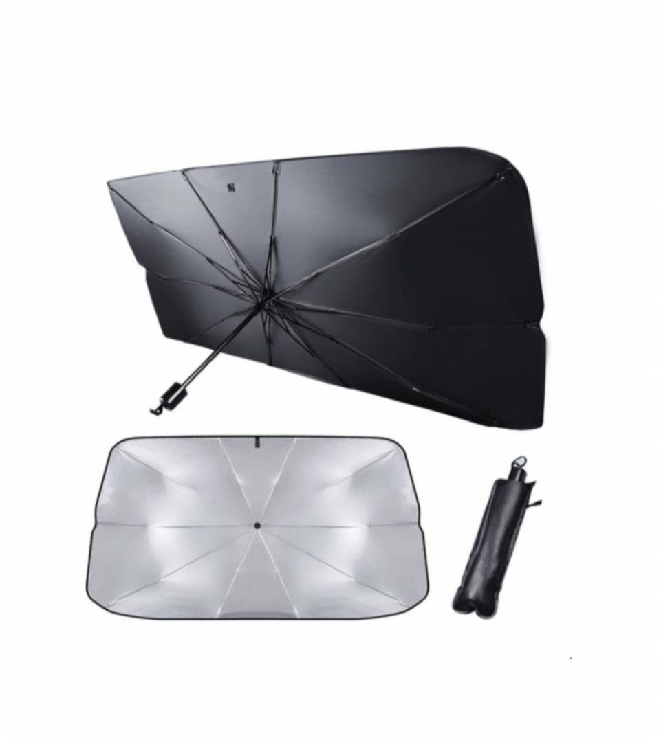 Parasolar auto pliabil pentru parbriz masina, in forma de umbrela, rezistent UV, 130 x 80 cm, negru, MASHASHOP