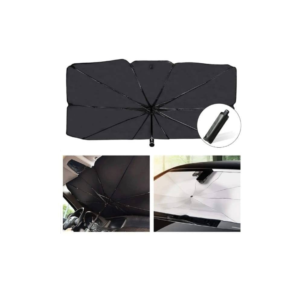 Parasolar auto pliabil pentru parbriz masina, in forma de umbrela, rezistent UV, 130 x 80 cm, negru, MASHASHOP
