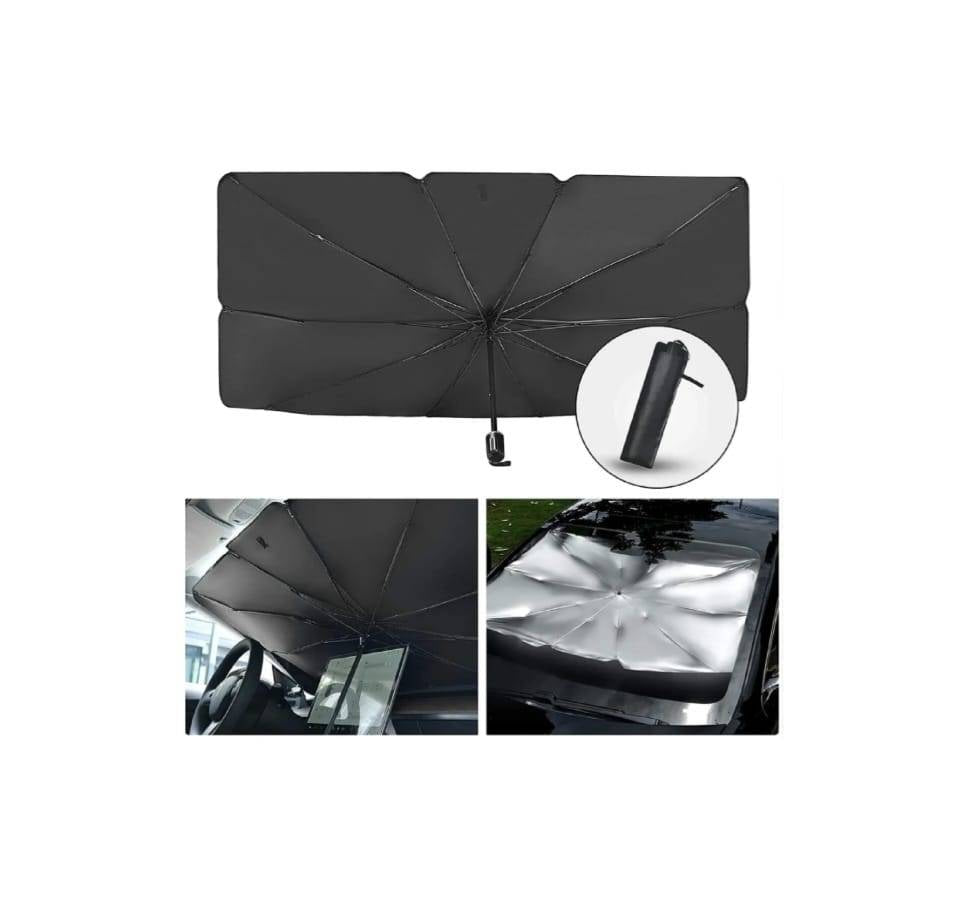 Parasolar auto pliabil pentru parbriz masina, in forma de umbrela, rezistent UV, 130 x 80 cm, negru, MASHASHOP