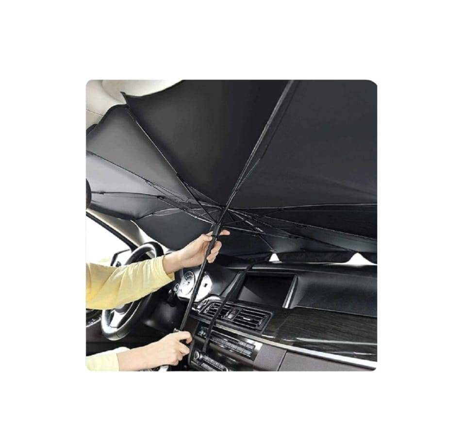 Parasolar auto pliabil pentru parbriz masina, in forma de umbrela, rezistent UV, 130 x 80 cm, negru, MASHASHOP