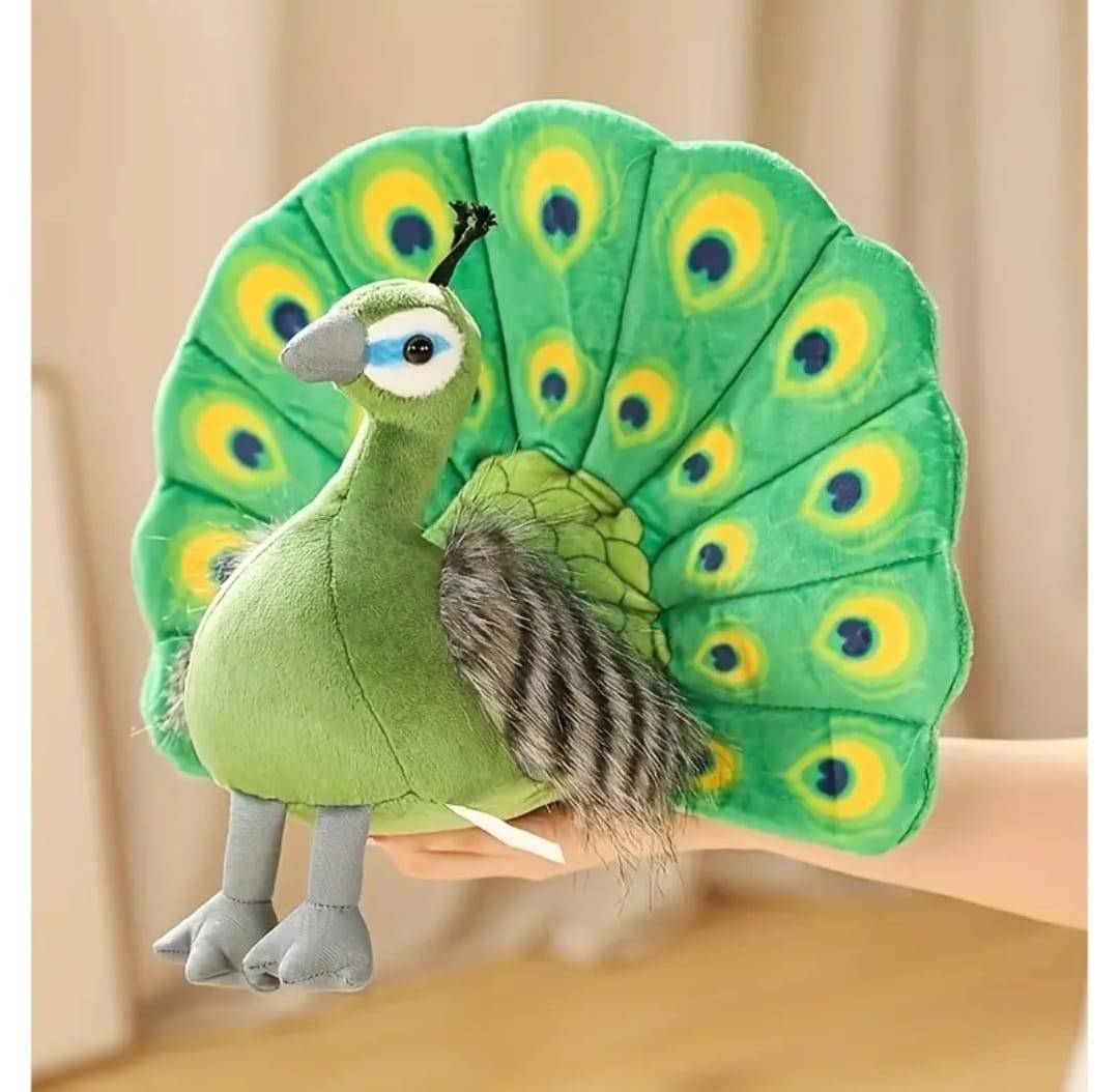 Paun de plus, realist, verde, 33 cm