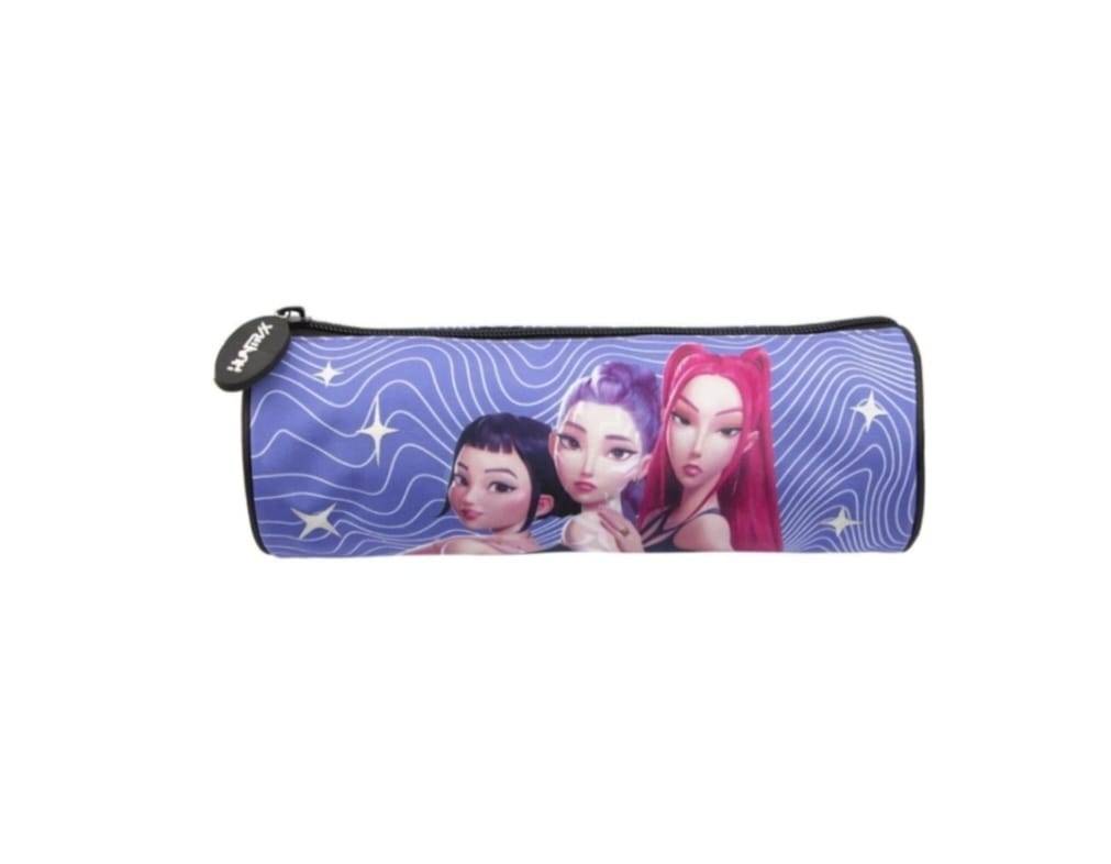 Penar scolar, cilindric neechipat cu 1 fermoar, K-POP DEMON HUNTERS, mov, 22 cm, 6 ani+