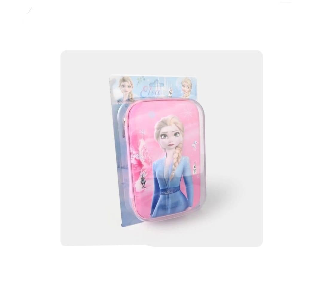 Penar scolar fete, model Frozen, Elsa, 3D, roz/multicolor, 22 cm x 14 cm