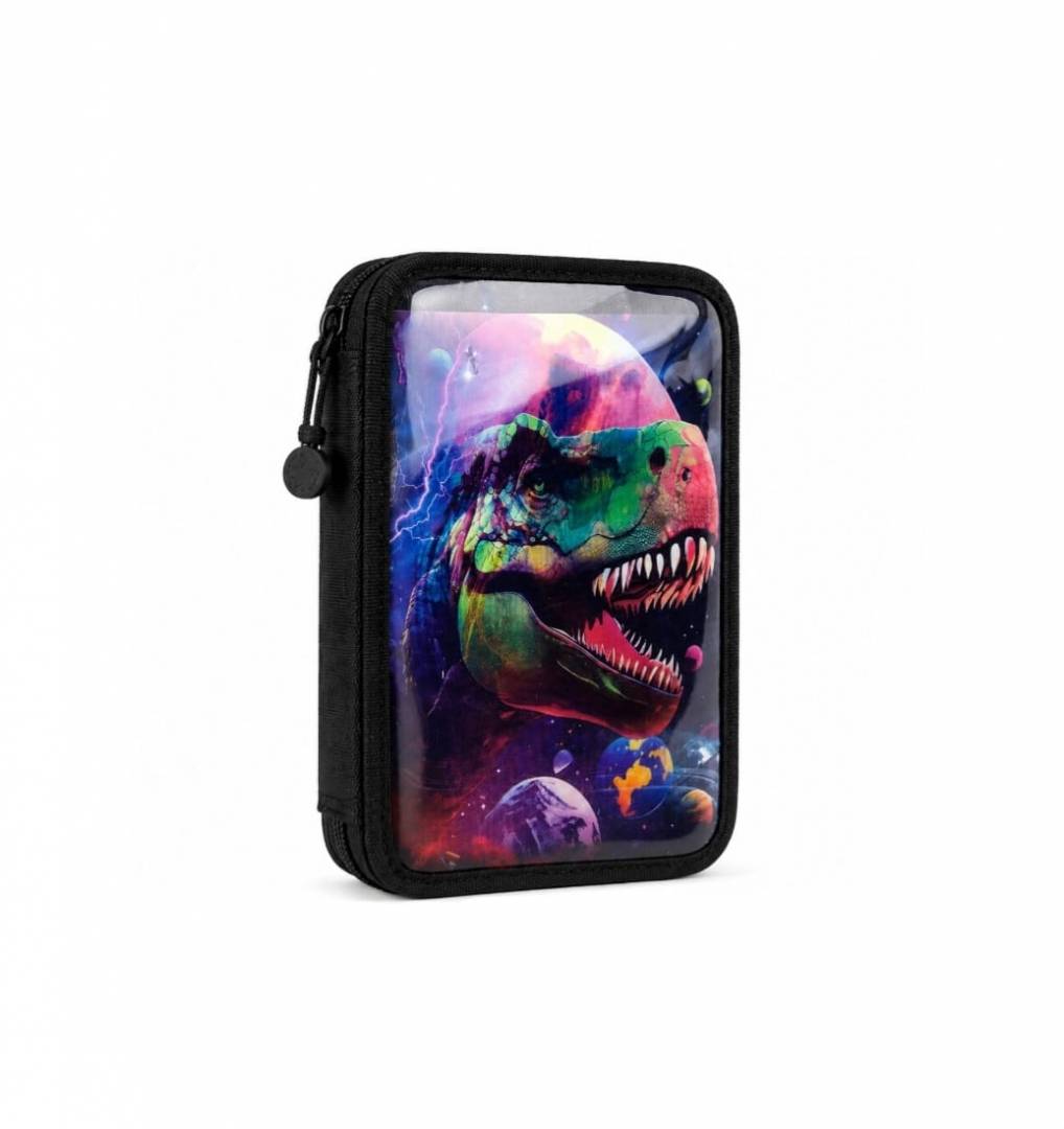 Penar triplu echipat, 3D, fermoar, 32 piese, Dino, multicolor
