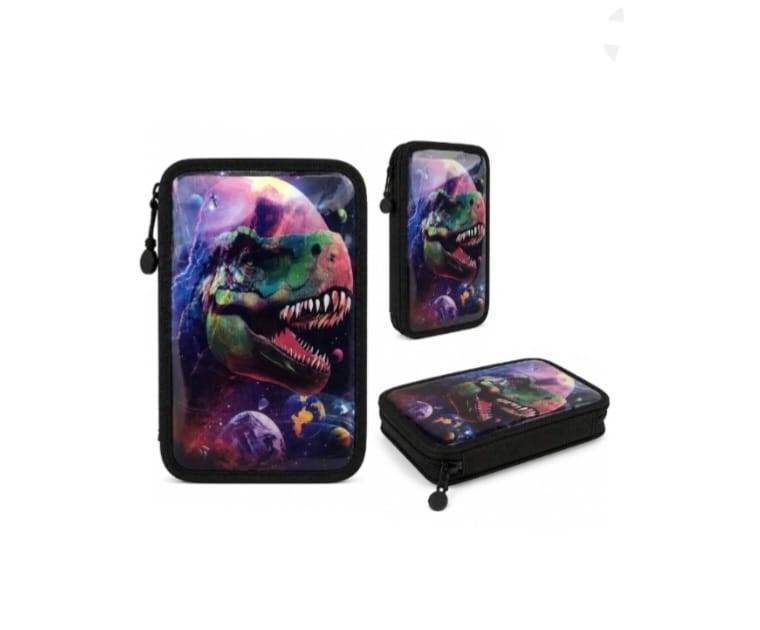 Penar triplu echipat, 3D, fermoar, 32 piese, Dino, multicolor