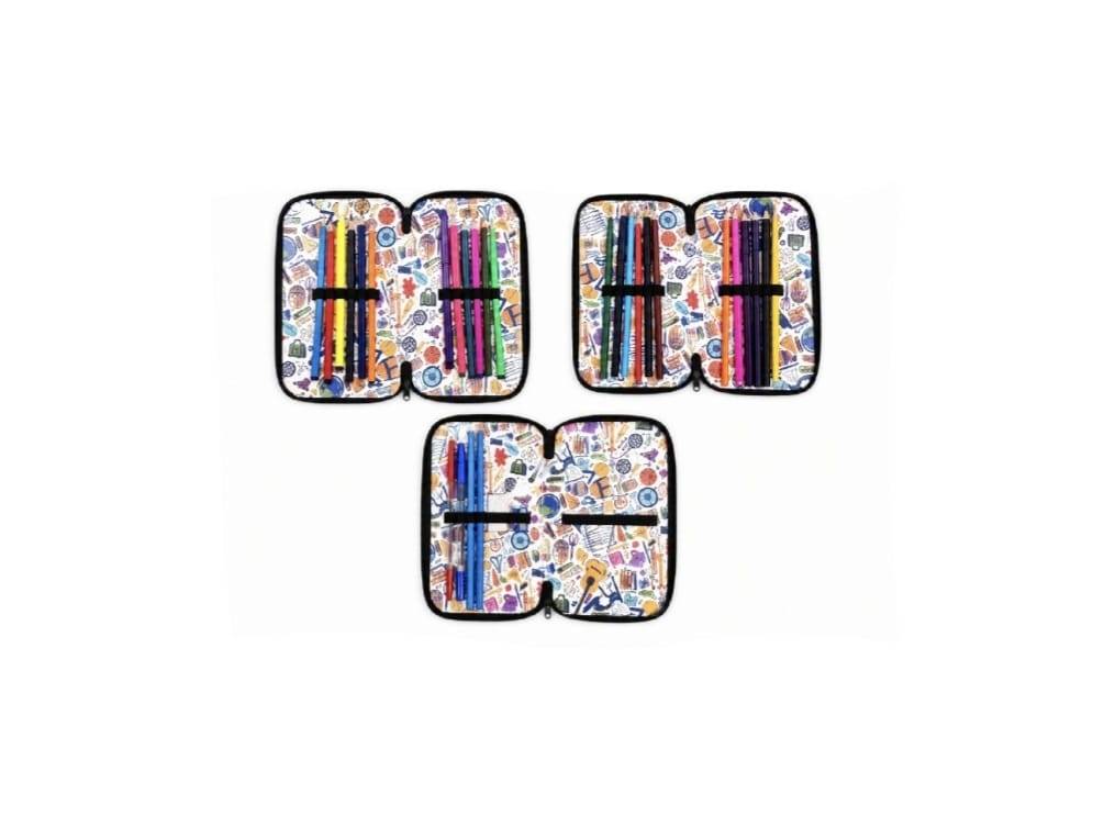 Penar triplu echipat, 3D, fermoar, 32 piese, Fetita, mov/multicolor