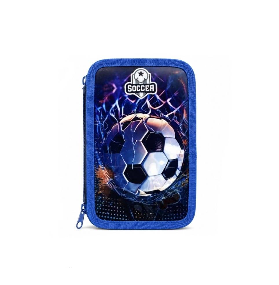 Penar triplu echipat, 3D, fermoar, 32 piese, FOOTBALL - S-COOL, albastru