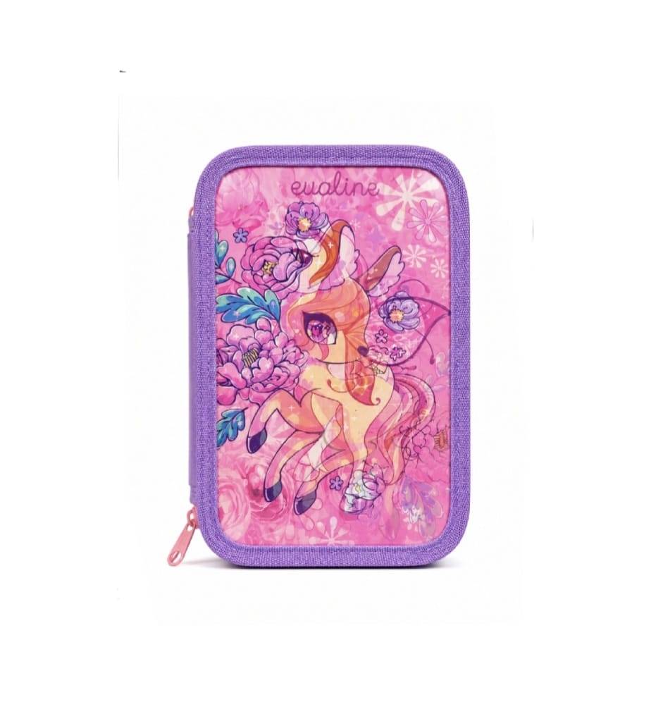 Penar triplu echipat, 3D, fermoar, 32 piese, Ponei, roz/multicolor