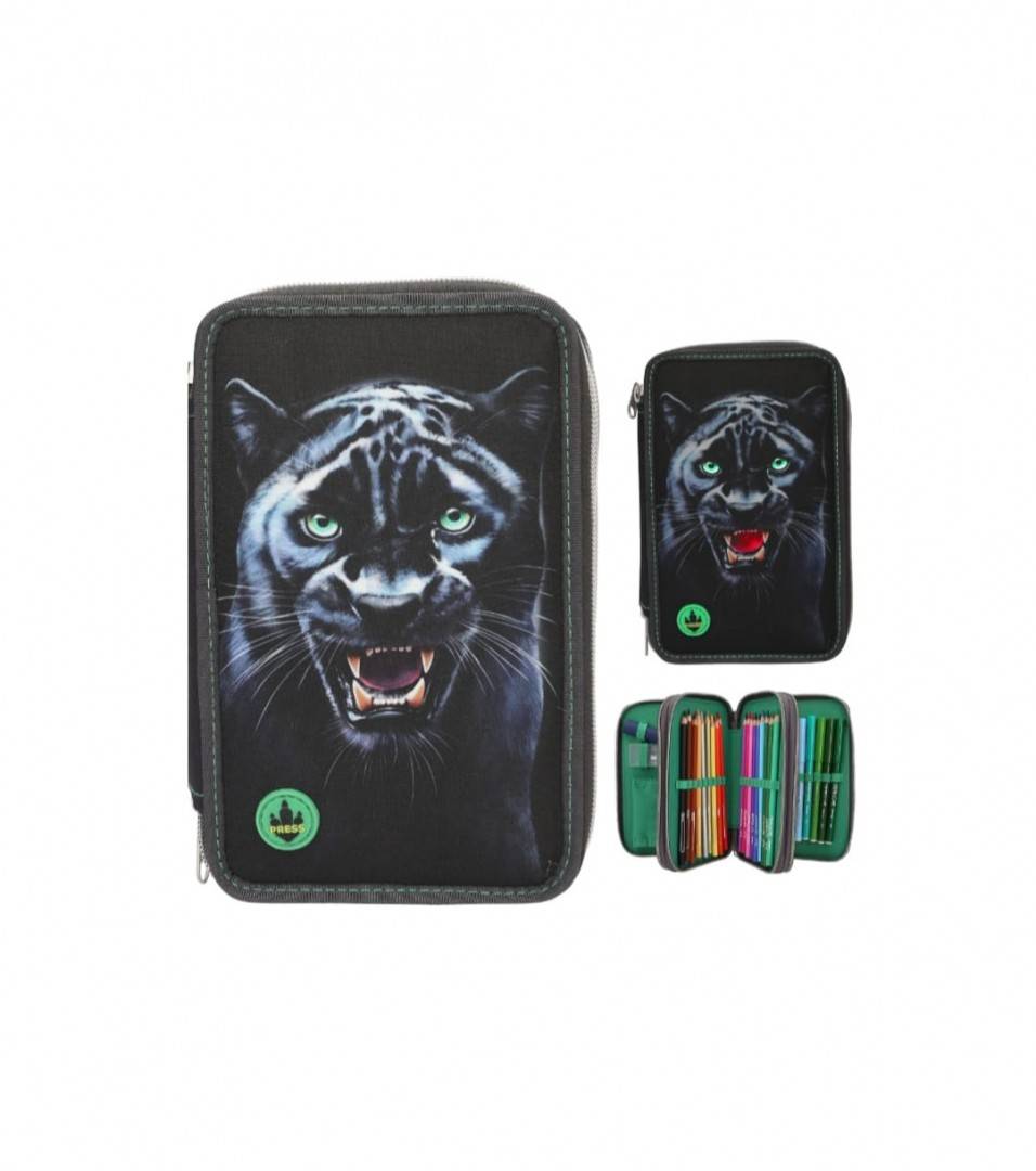 Penar triplu echipat copii, Pantera, Led, 3D Effect, gri inchis, 6 ani+