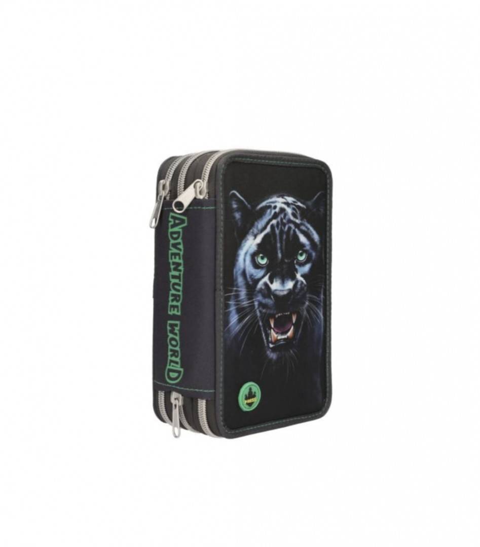 Penar triplu echipat copii, Pantera, Led, 3D Effect, gri inchis, 6 ani+