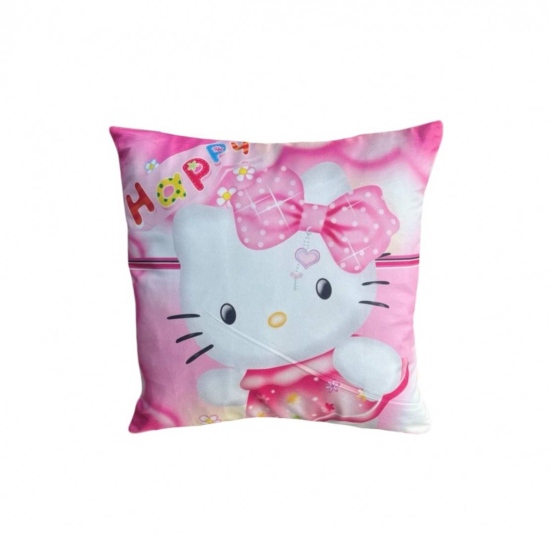 Perna personalizata pentru copii, tip Hello Kitty, roz, 45 cm x 45 cm