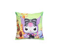 Perna personalizata pentru copii, tip Kuromi, 3D, fata si verso personalizata, mov/multicolor, 45 cm x 45 cm