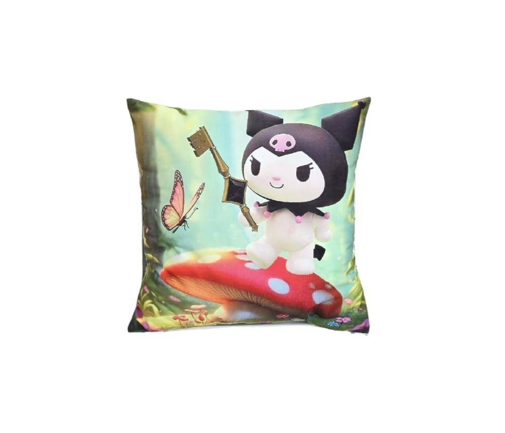 Perna personalizata pentru copii, tip Kuromi, 3D, fata si verso personalizata, mutlicolor, 45 cm x 45 cm