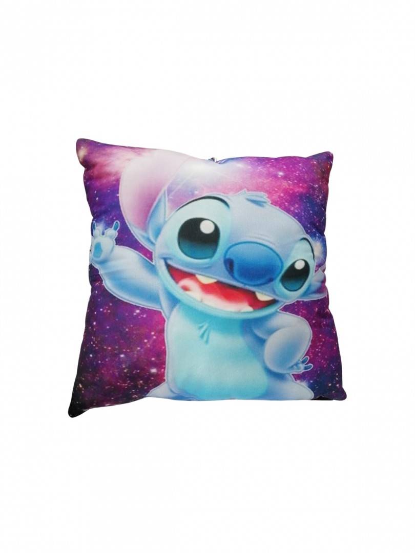 Perna personalizata pentru copii, tip Stitch, mov/albastru, 45 cm x 45 cm