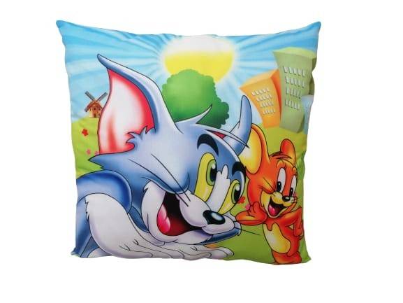 Perna personalizata pentru copii, tip Tom si Jerry, albastru, 45 cm x 45 cm