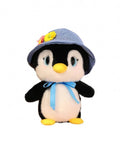 Pinguin de plus, realist, cu palarie, albastru/negru, 25 cm