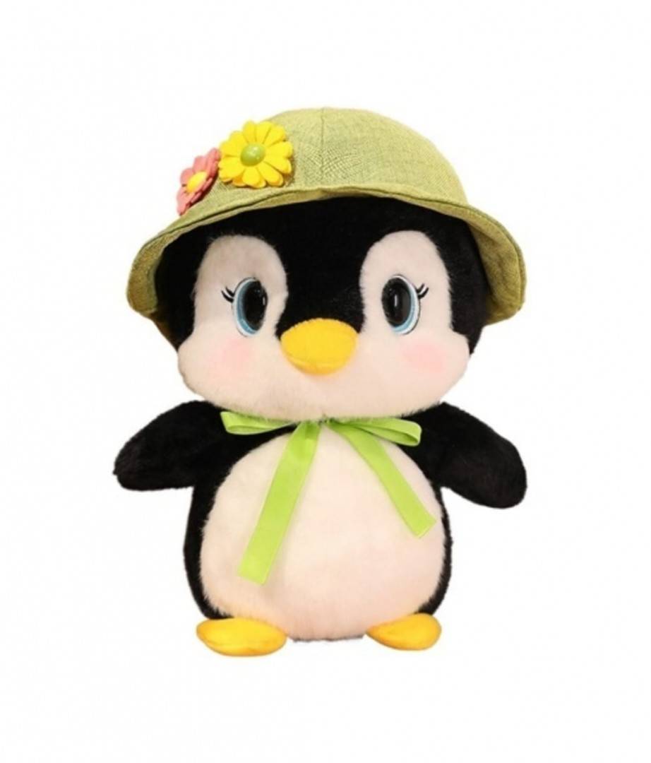 Pinguin de plus, realist, cu palarie, multicolor, 25 cm