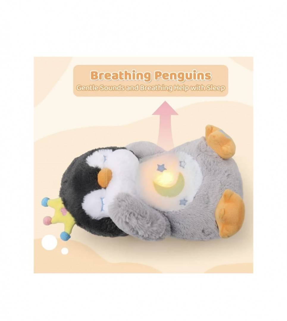 Pinguin interactiv, muzical, respira, lampa de veghe, multicolor, 30 cm