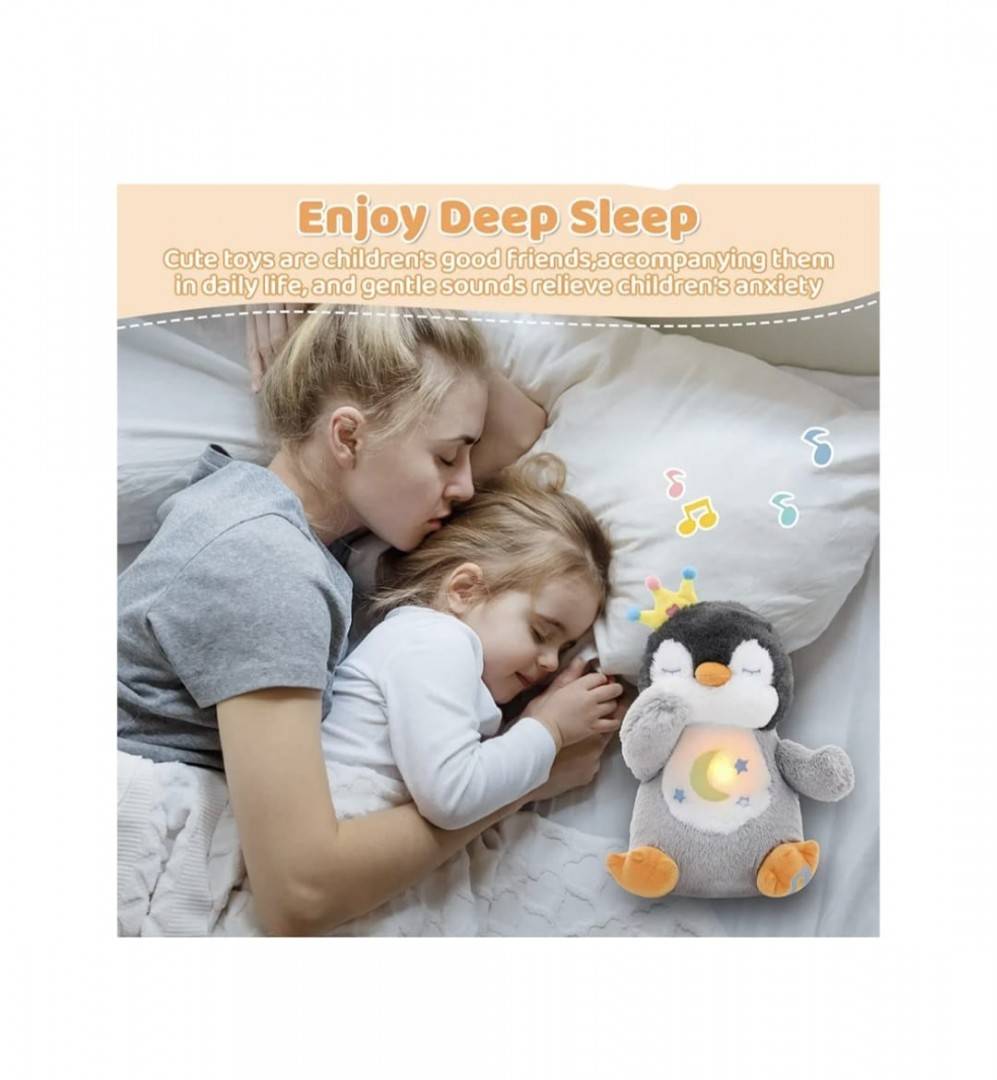 Pinguin interactiv, muzical, respira, lampa de veghe, multicolor, 30 cm