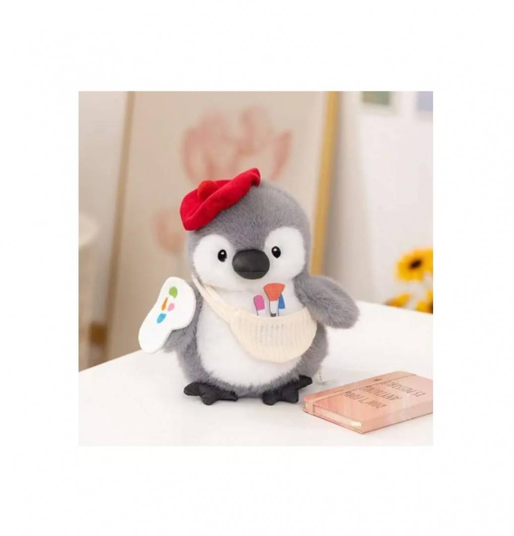 Pinguinul Pictor de plus, gri/multicolor, 22 cm