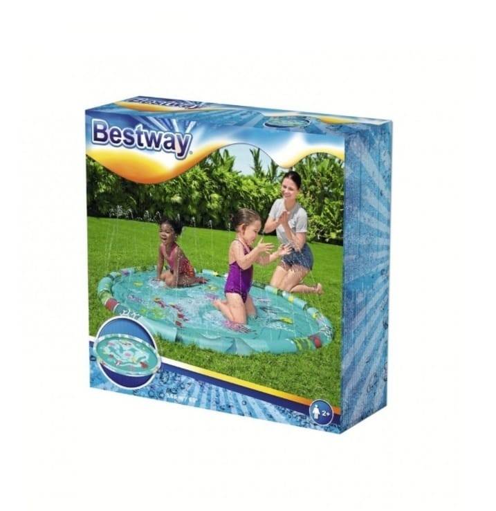 Piscina de copii cu stropitoare, Bestway, diametru 165 cm, cu gauri pentru stropire, loc de joaca, multicolor
