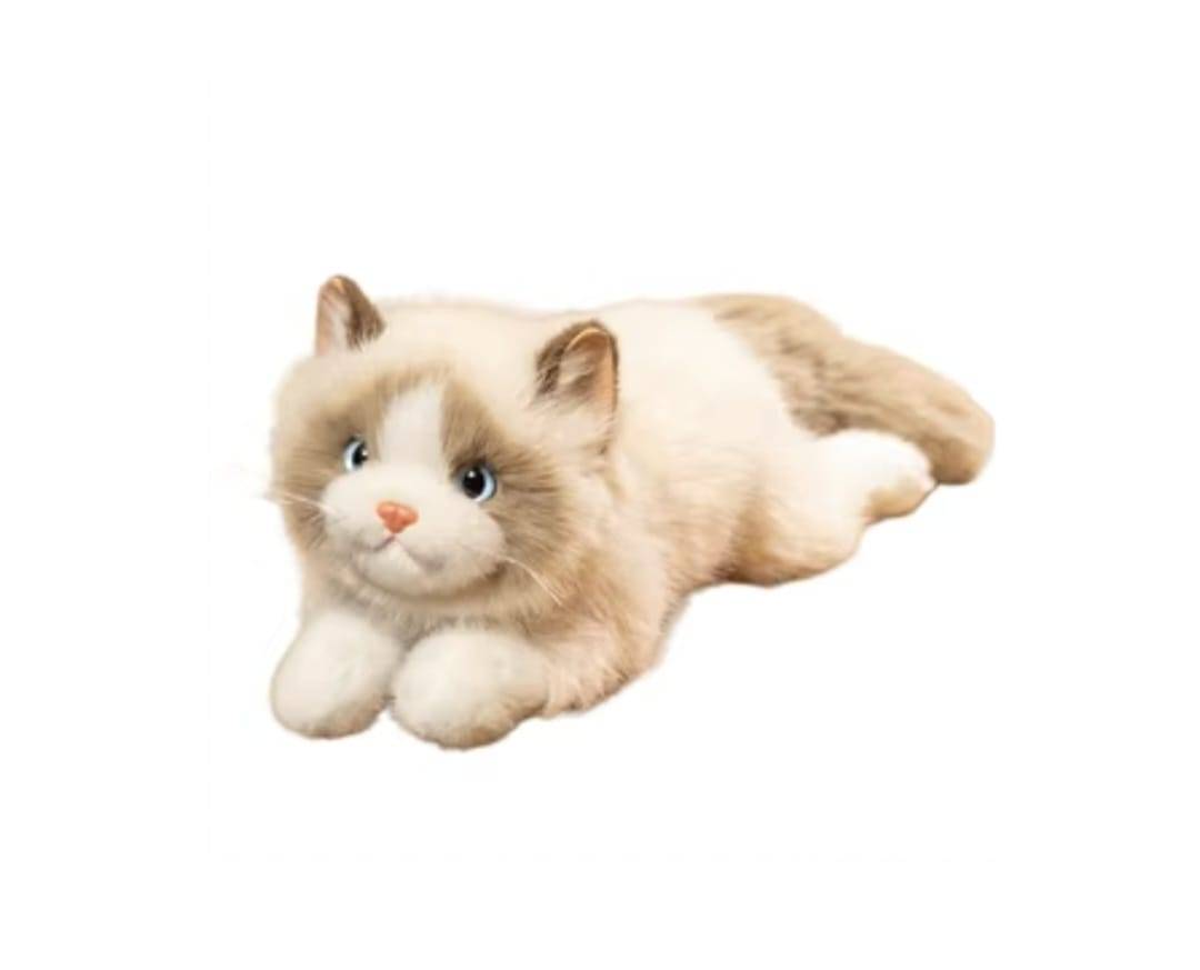 Pisica de plus, realista, miauna, bej/multicolor, 55 cm