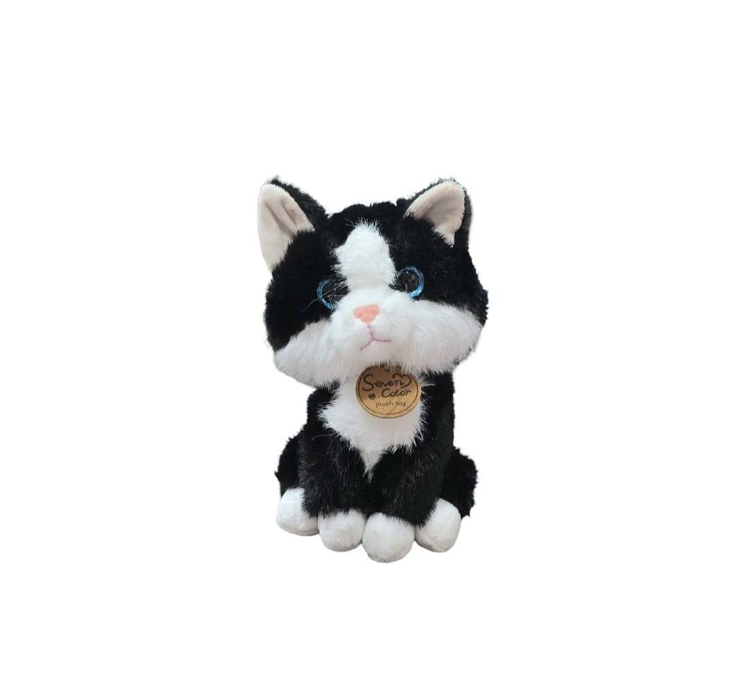 Pisicuta de plus, miauna, negru/alb, 25 cm
