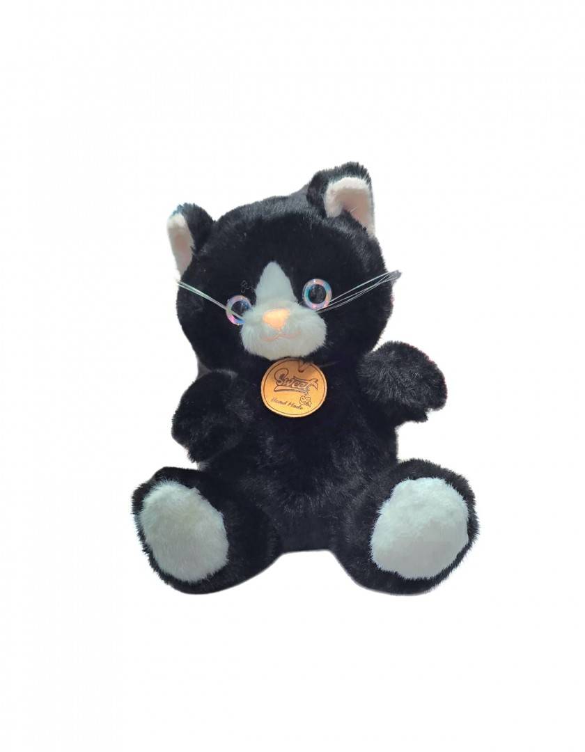 Pisicuta de plus, realist, MASHASHOP, miauna, negru/alb, 25 cm