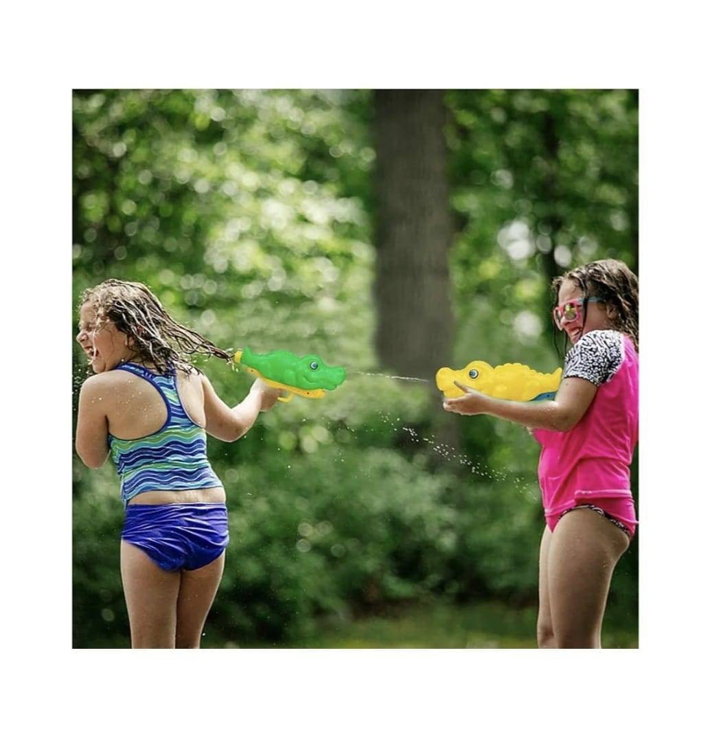 Pistol cu rezervor, model Crocodil, pentru apa cu maner, multicolor, 32 cm