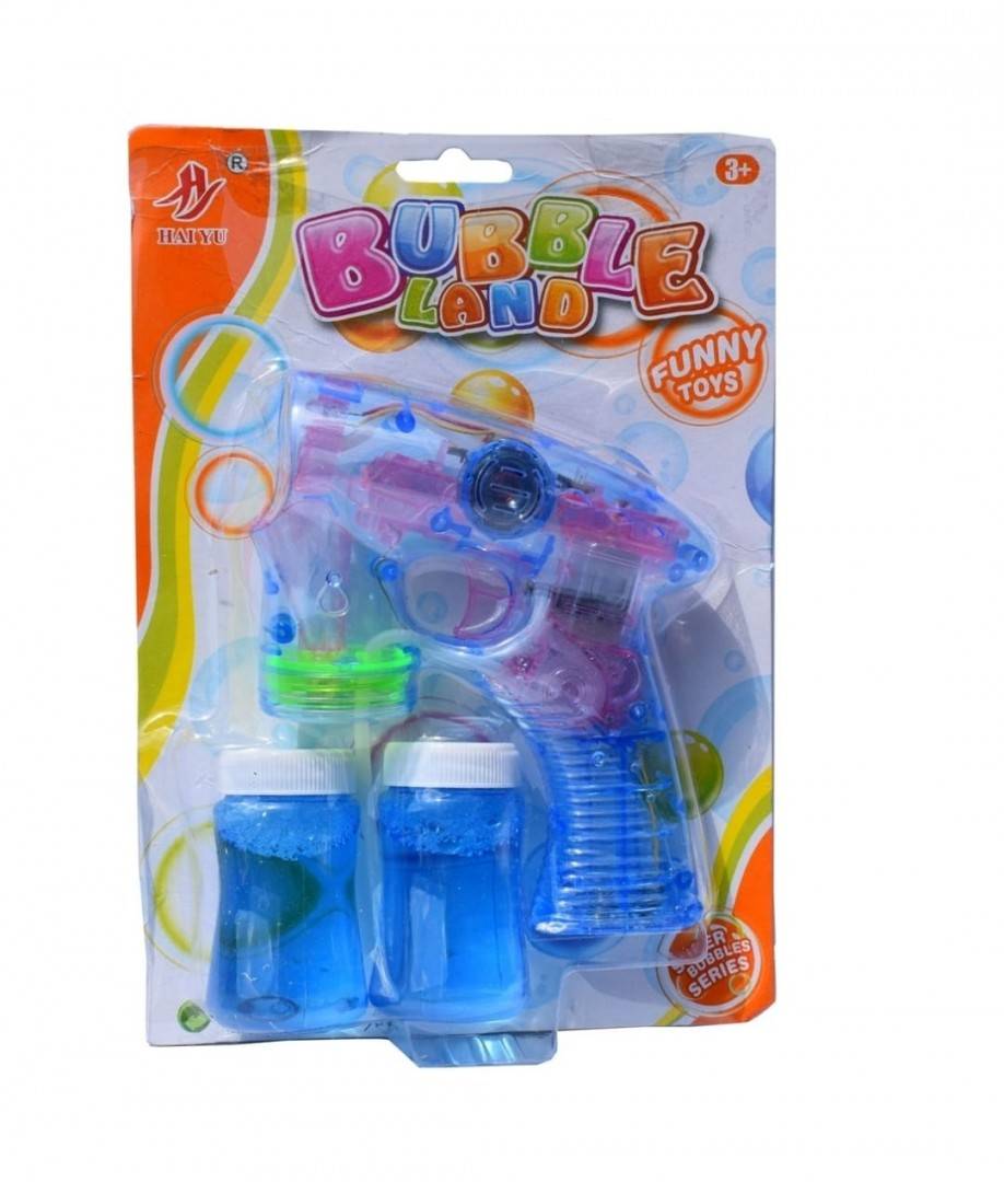 Pistol de jucarie, baloane de sapun, sunete si lumini, transparent, blue