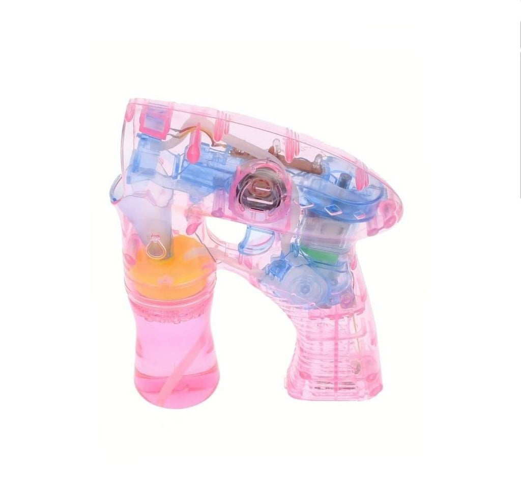 Pistol de jucarie, baloane de sapun, sunete si lumini, transparent, roz