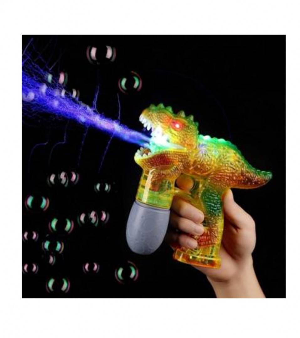 Pistol de jucarie, model Dino, baloane de sapun, sunete si lumini, maro