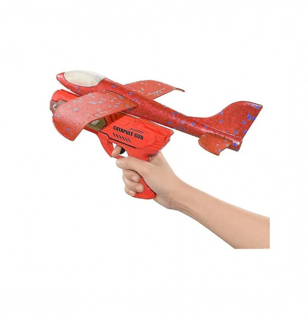 Pistol lansator de avion, mecanic, lumini, rosu, 26 cm