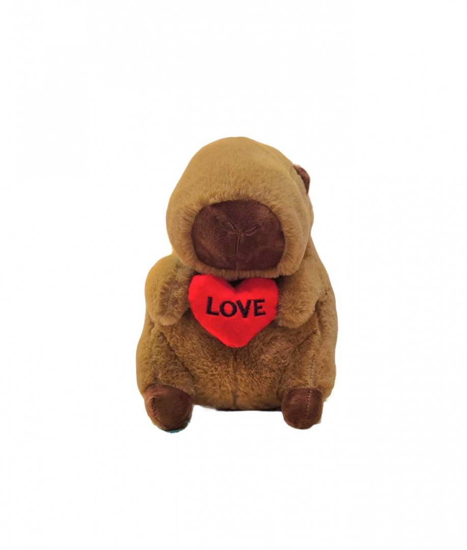 Plus Capibara cu inimioara, mesaj LOVE, maro, 25 cm
