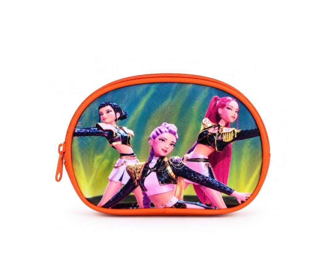 Portofel pemtru fetite, model K-POP DEMON HUNTERS, portocaliu/multicolor, 12 cm x 9 cm