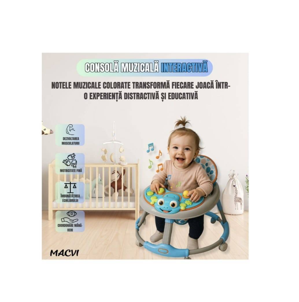 Premergator Baby, pliabil si reglabil pe inaltime Broscuta Albastra, 6 luni+