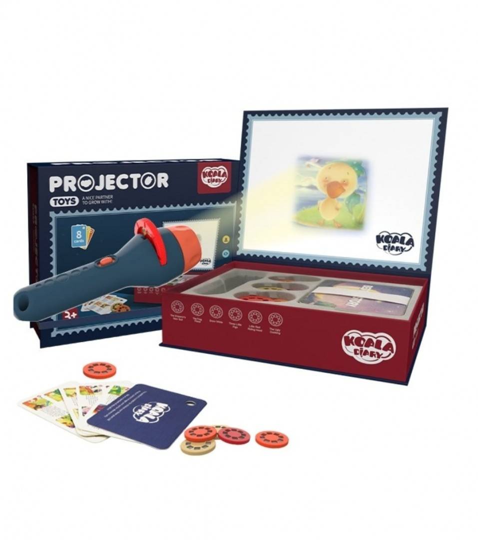 Proiector pentru copii, 6 discuri, 48 imagini, 8 cartonase cu povesti in limba engleza, multicolor, 13 cm