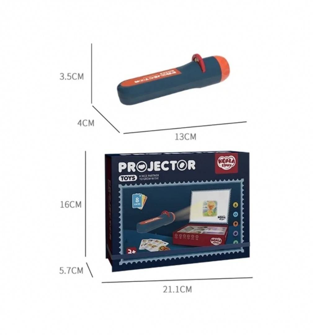 Proiector pentru copii, 6 discuri, 48 imagini, 8 cartonase cu povesti in limba engleza, multicolor, 13 cm