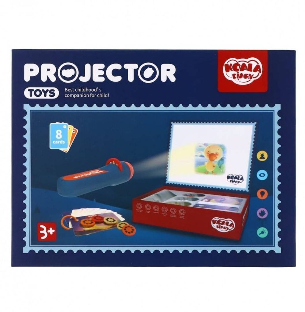 Proiector pentru copii, 6 discuri, 48 imagini, 8 cartonase cu povesti in limba engleza, multicolor, 13 cm