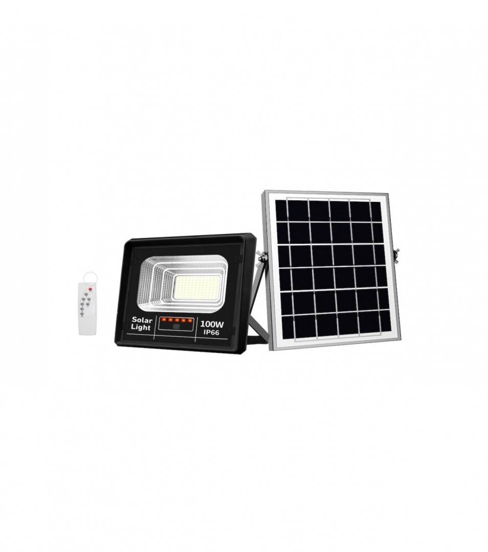 Proiector solar puternic de 100W, 108 LED SMD, panou solar si telecomanda, IP66