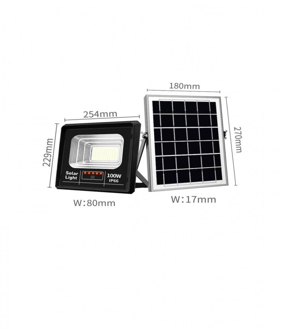 Proiector solar puternic de 100W, 108 LED SMD, panou solar si telecomanda, IP66