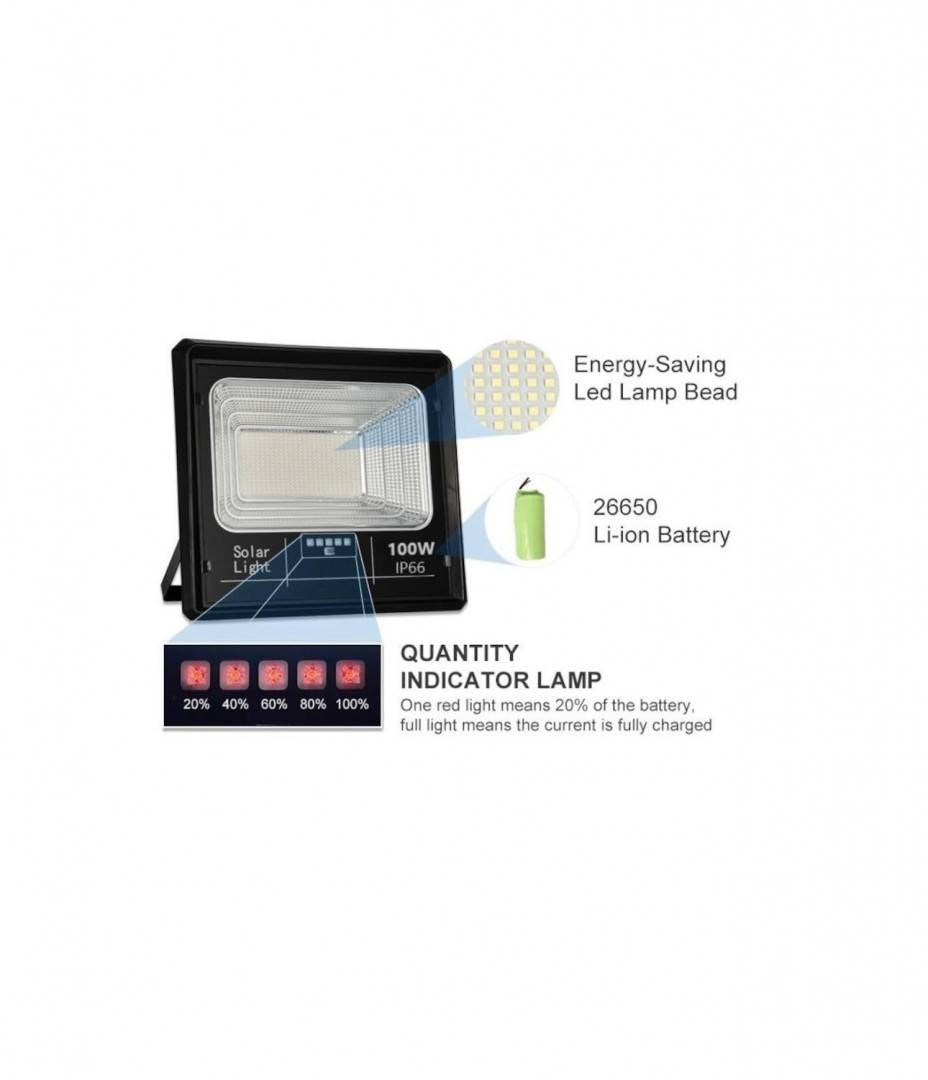 Proiector solar puternic de 100W, 108 LED SMD, panou solar si telecomanda, IP66