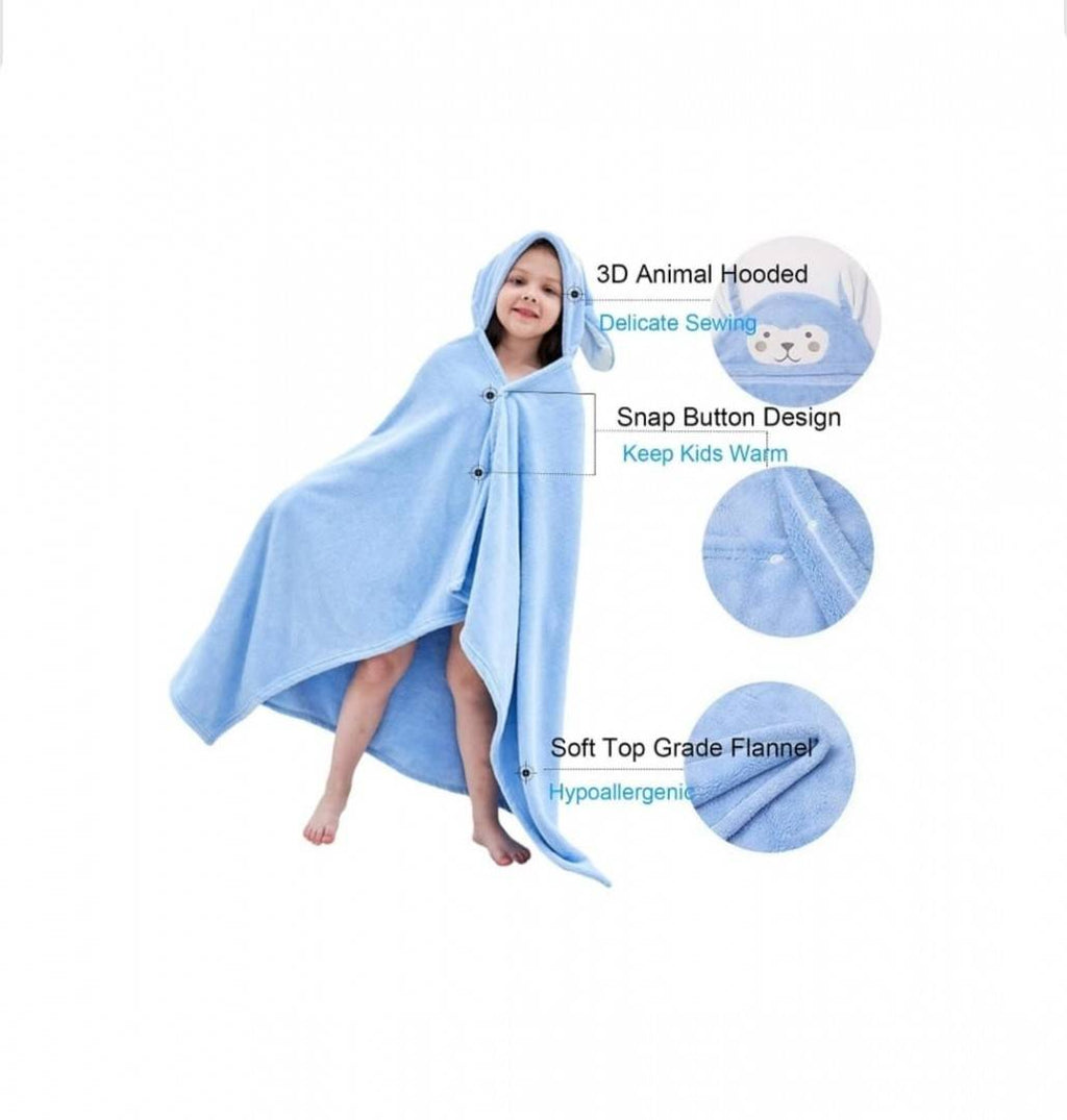 Prosop de Baie cu gluga pentru copii, model Catelus, absorbant, moale si pufos, 140 cm x 70 cm, albastru