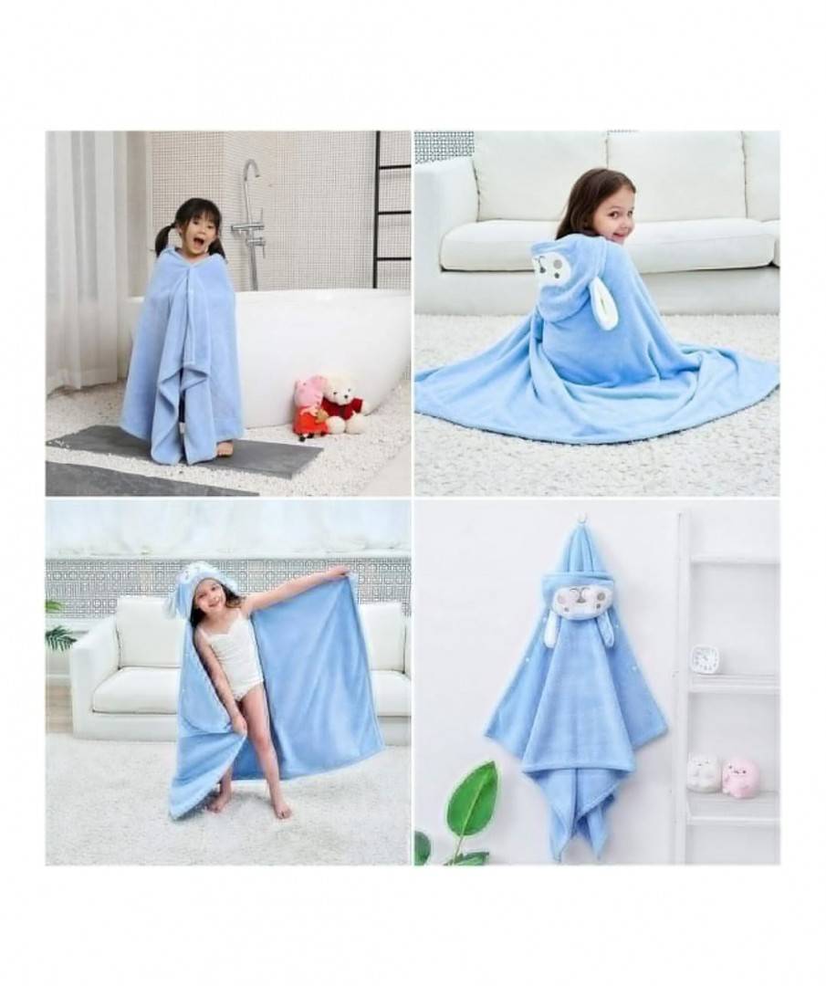 Prosop de Baie cu gluga pentru copii, model Catelus, absorbant, moale si pufos, 140 cm x 70 cm, albastru