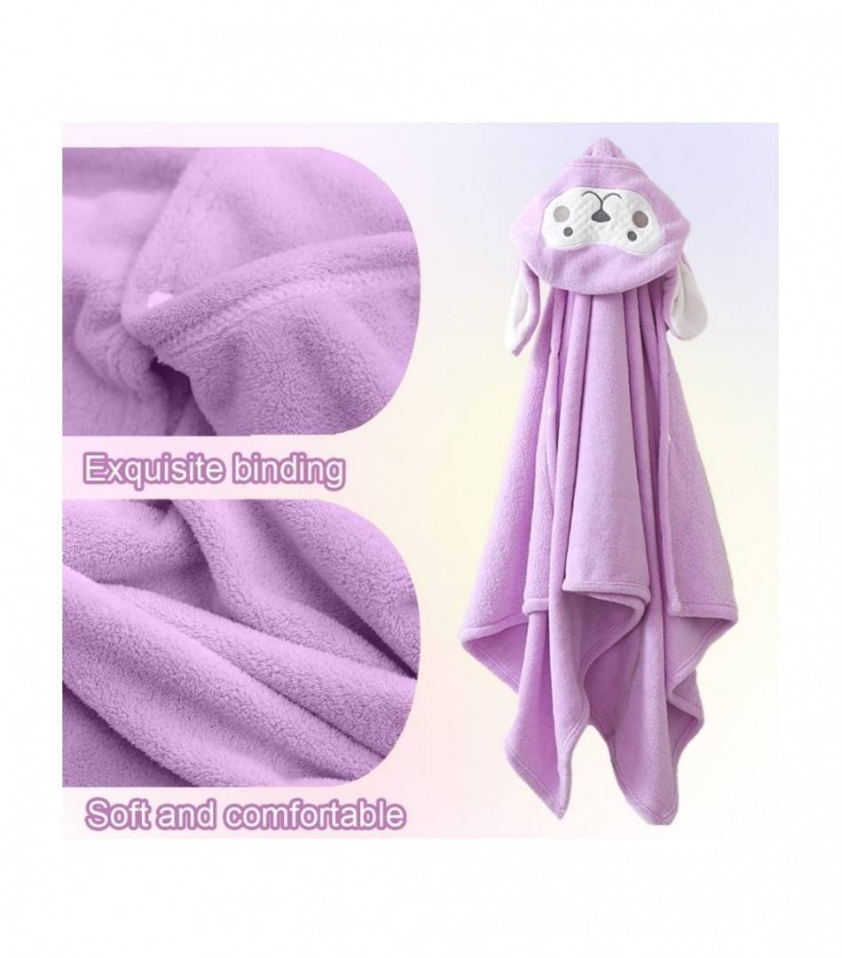 Prosop de Baie cu gluga pentru copii, model Catelus, absorbant, moale si pufos, 140 cm x 70 cm, mov deschis