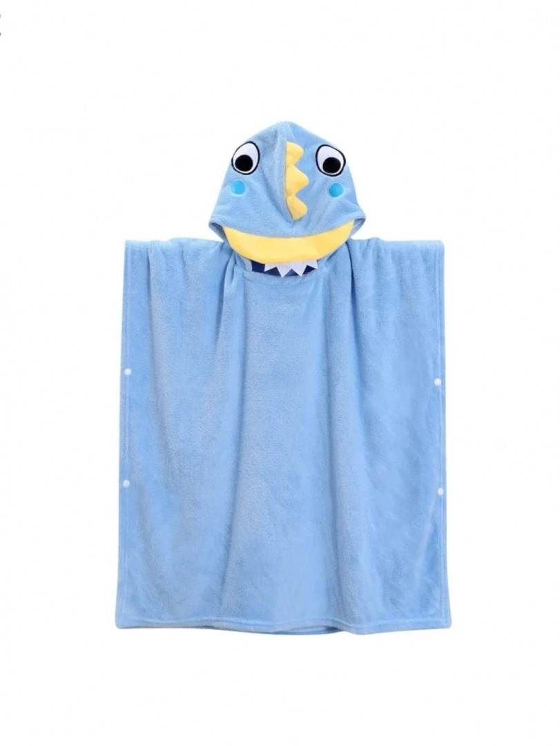 Prosop de Baie cu gluga pentru copii, model Dino, absorbant, moale si pufos, 140 cm x 70 cm, albastru