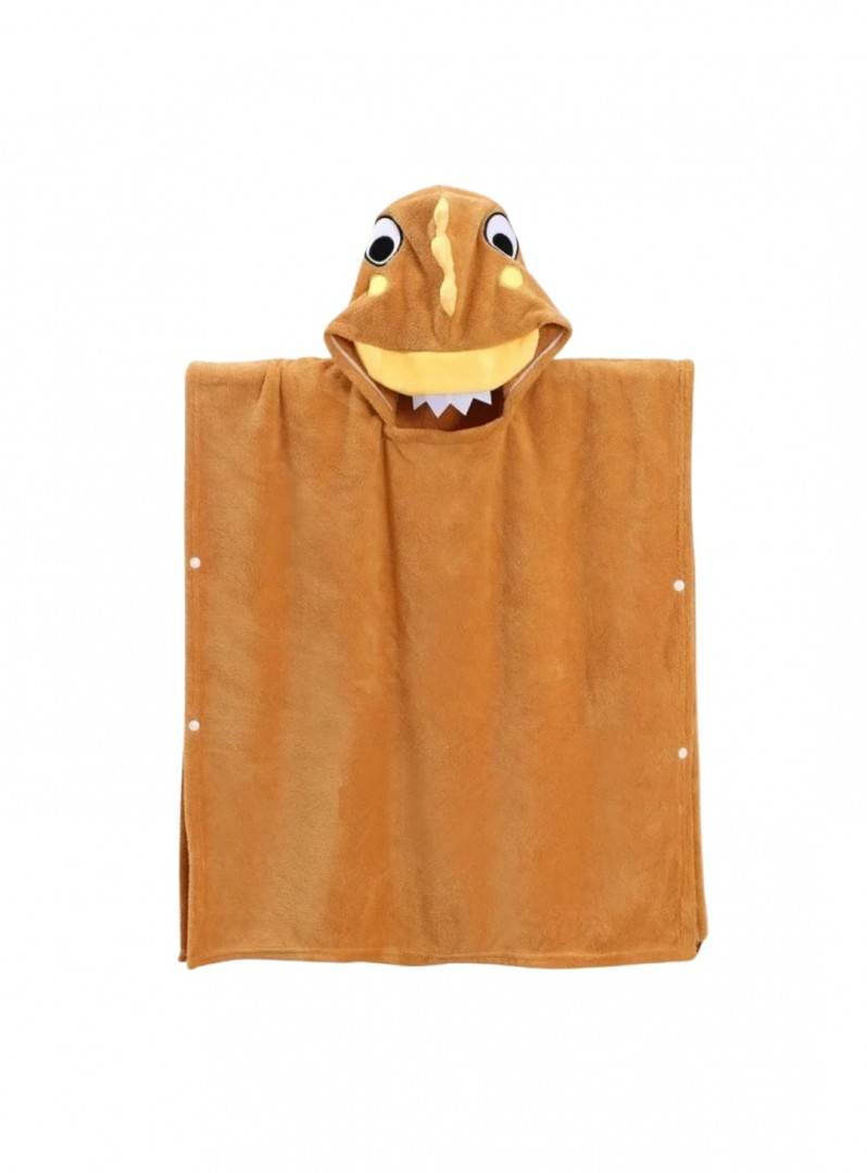 Prosop de Baie cu gluga pentru copii, model Dino, absorbant, moale si pufos, 140 cm x 70 cm, galben/maro deschis