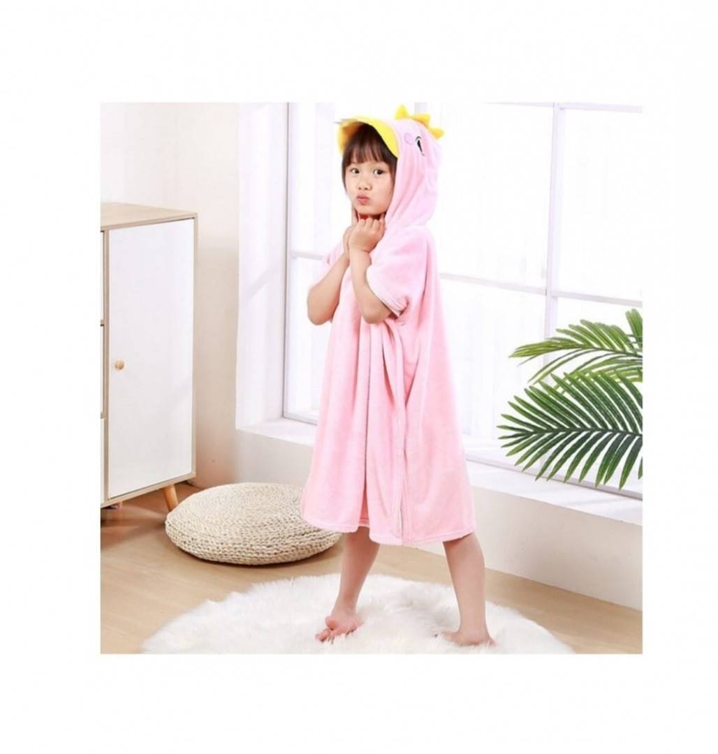 Prosop de Baie cu gluga pentru copii, model Dino, absorbant, moale si pufos, 140 cm x 70 cm, mov deschis